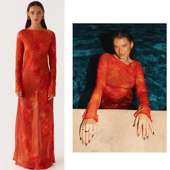 Peppermayo Lorde Maxi dress semi-sheer Amber Size 4 boho summer resort wear Goth - Picture 1 of 12